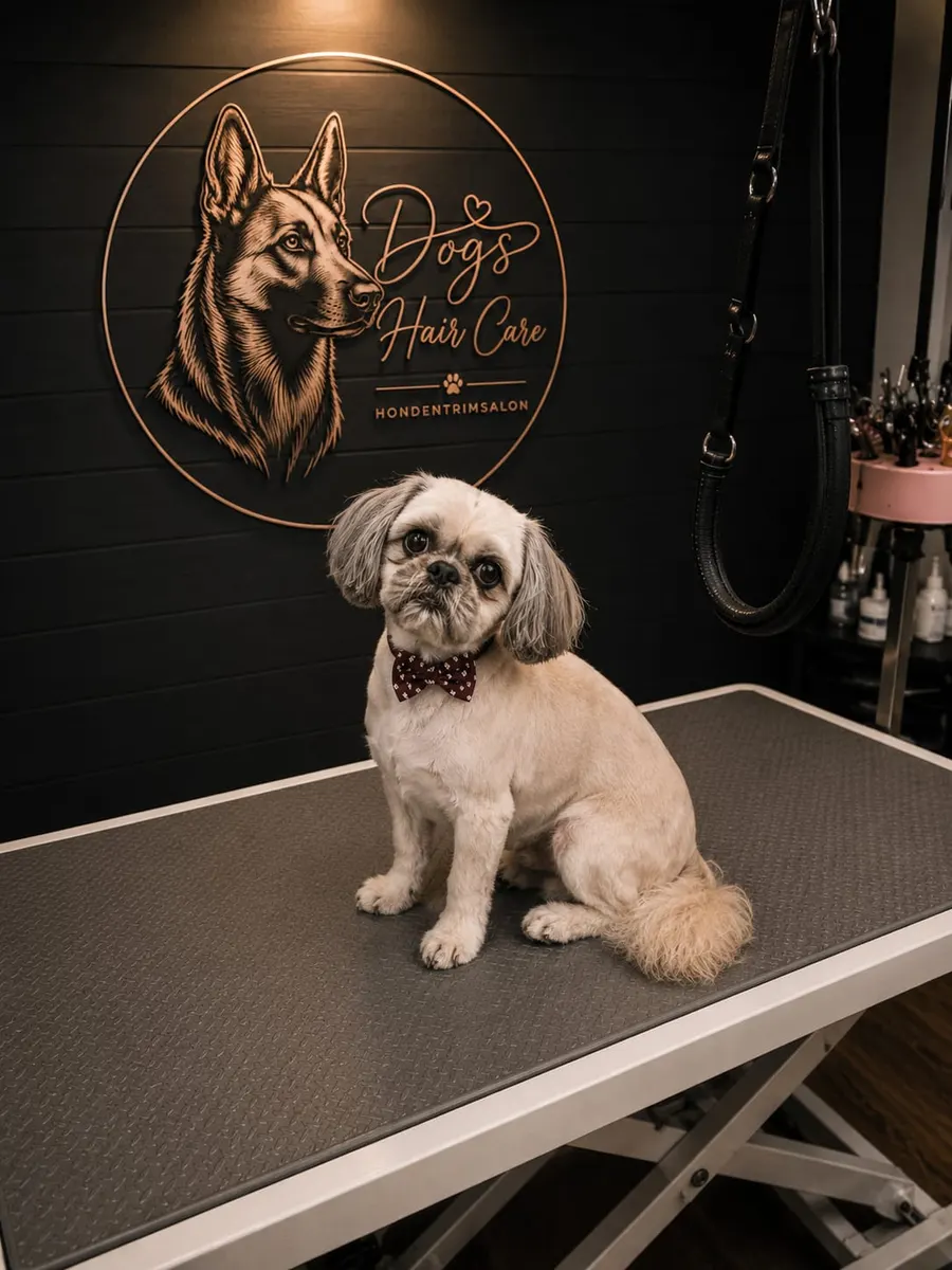 Een kleine langharige hond na de vachtverzorging